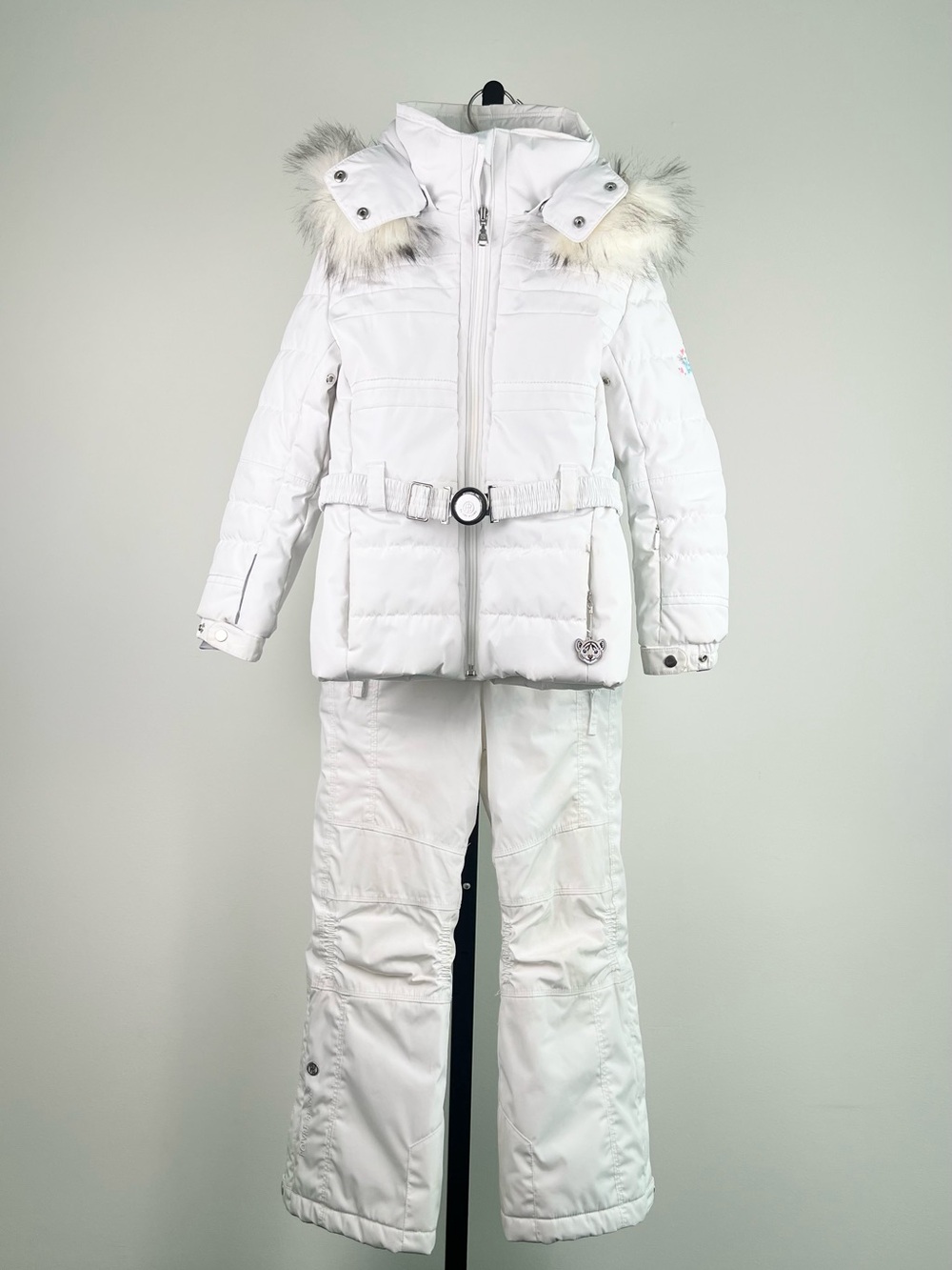 Poivre Blanc Girls Faux Fur Puffer Ski Jacket & Ski Bib Pants/Overalls, White
